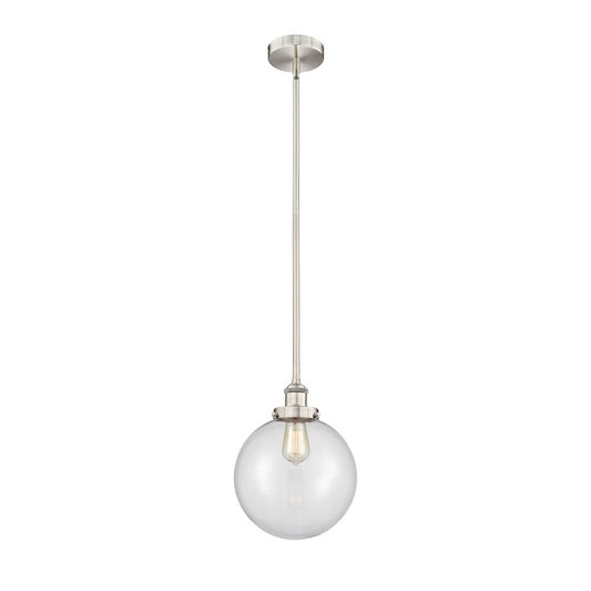 Innovations Beacon 10in 1-Light Mini Pendant | Industrial Brushed Satin Nickel Steel and Clear Glass | Kitchen Island & | Model 616-1SH-SN-G202-10-LED