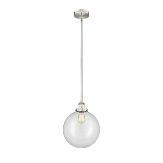 Innovations Beacon 12in 1-Light Mini Pendant | Industrial Brushed Satin Nickel Steel and Clear Glass | Kitchen Island & Dining | Model 616-1SH-SN-G202-12