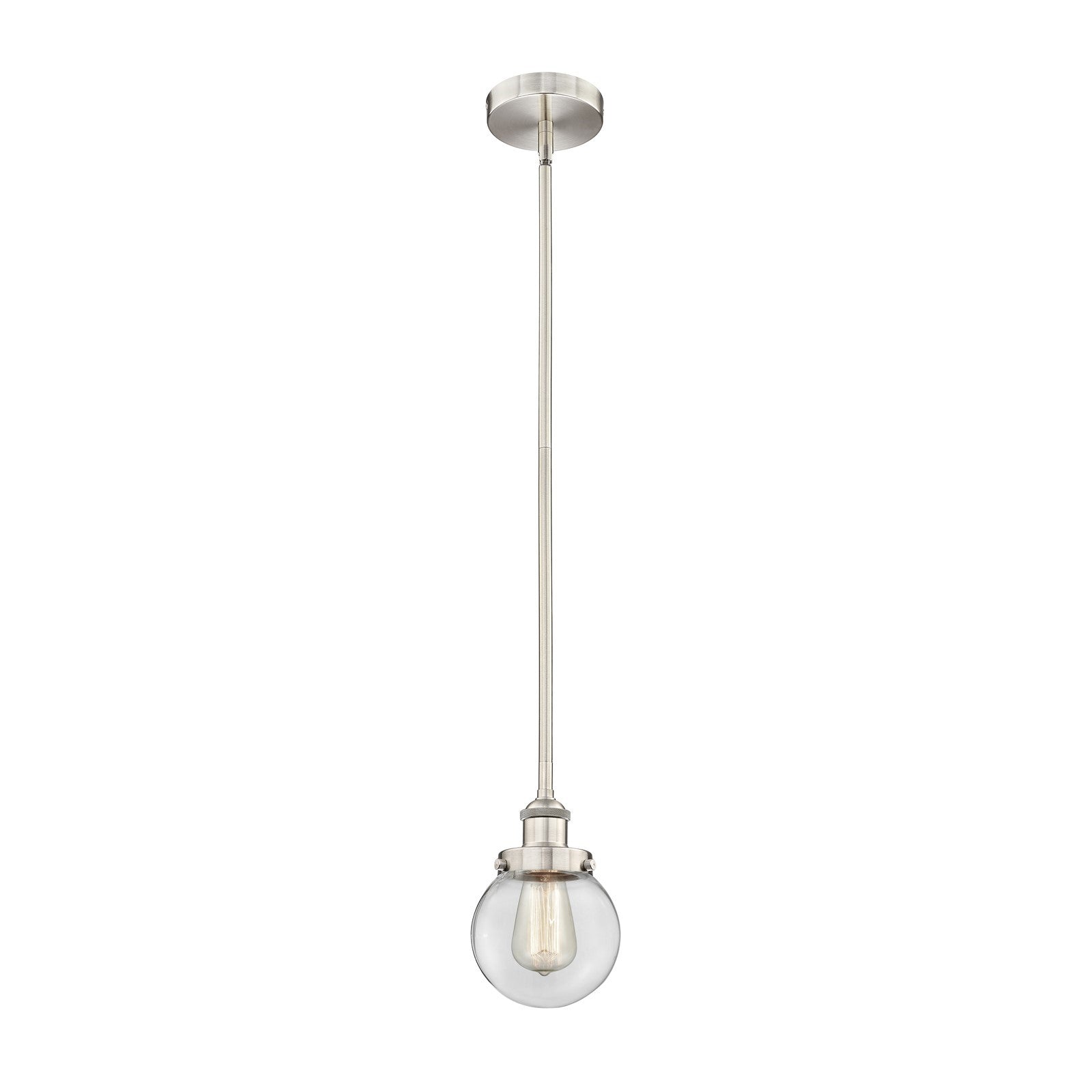 Innovations Beacon 6in 1-Light Mini Pendant | Industrial Brushed Satin Nickel Steel and Clear Glass | Kitchen Island & Dining | Model 616-1SH-SN-G202-6
