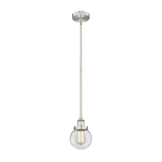 Innovations Beacon 6in 1-Light Mini Pendant | Industrial Brushed Satin Nickel Steel and Clear Glass | Kitchen Island & | Model 616-1SH-SN-G202-6-LED