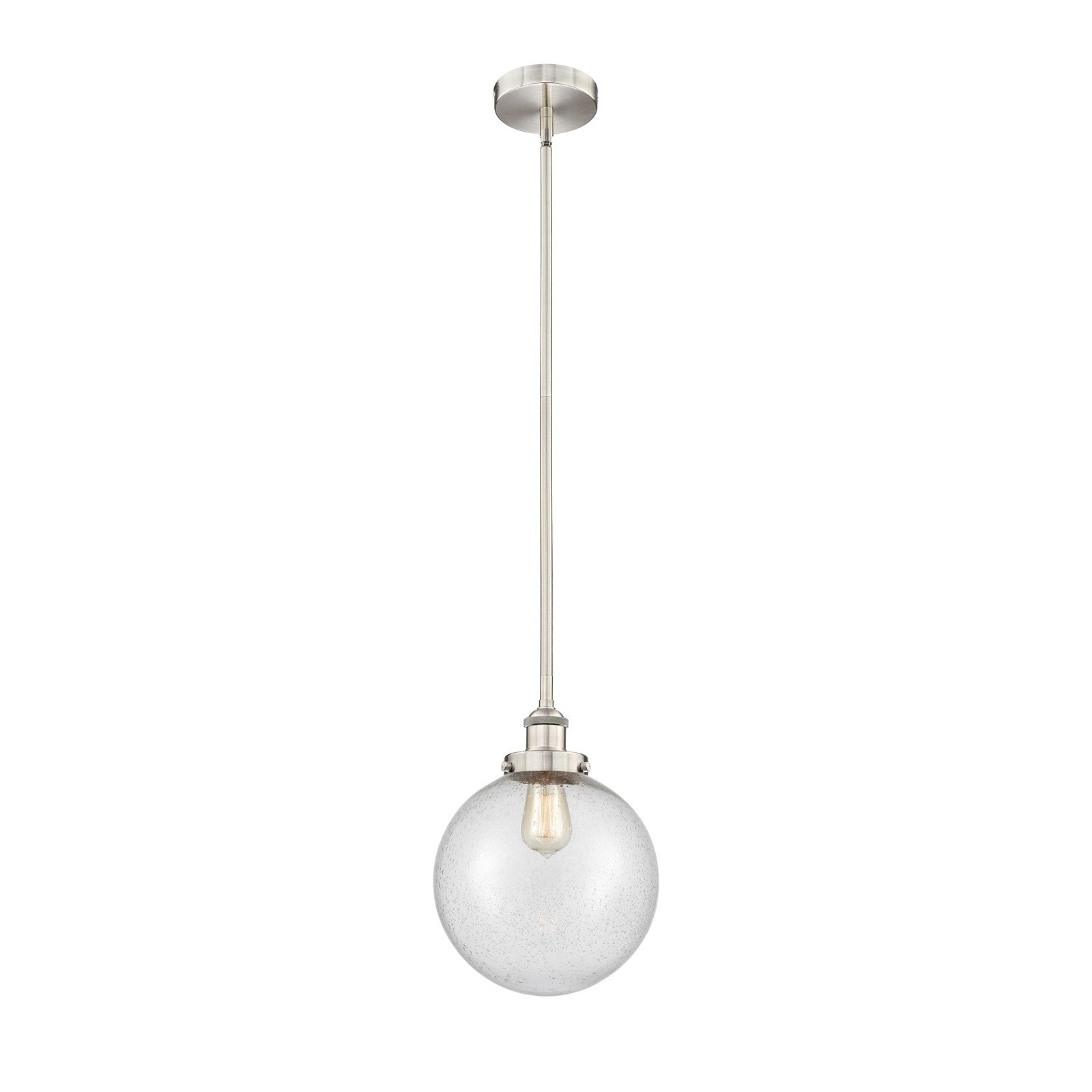 Innovations Beacon 10in 1-Light Mini Pendant | Industrial Brushed Satin Nickel Steel and Seedy Glass | Kitchen Island & Dining | Model 616-1SH-SN-G204-10