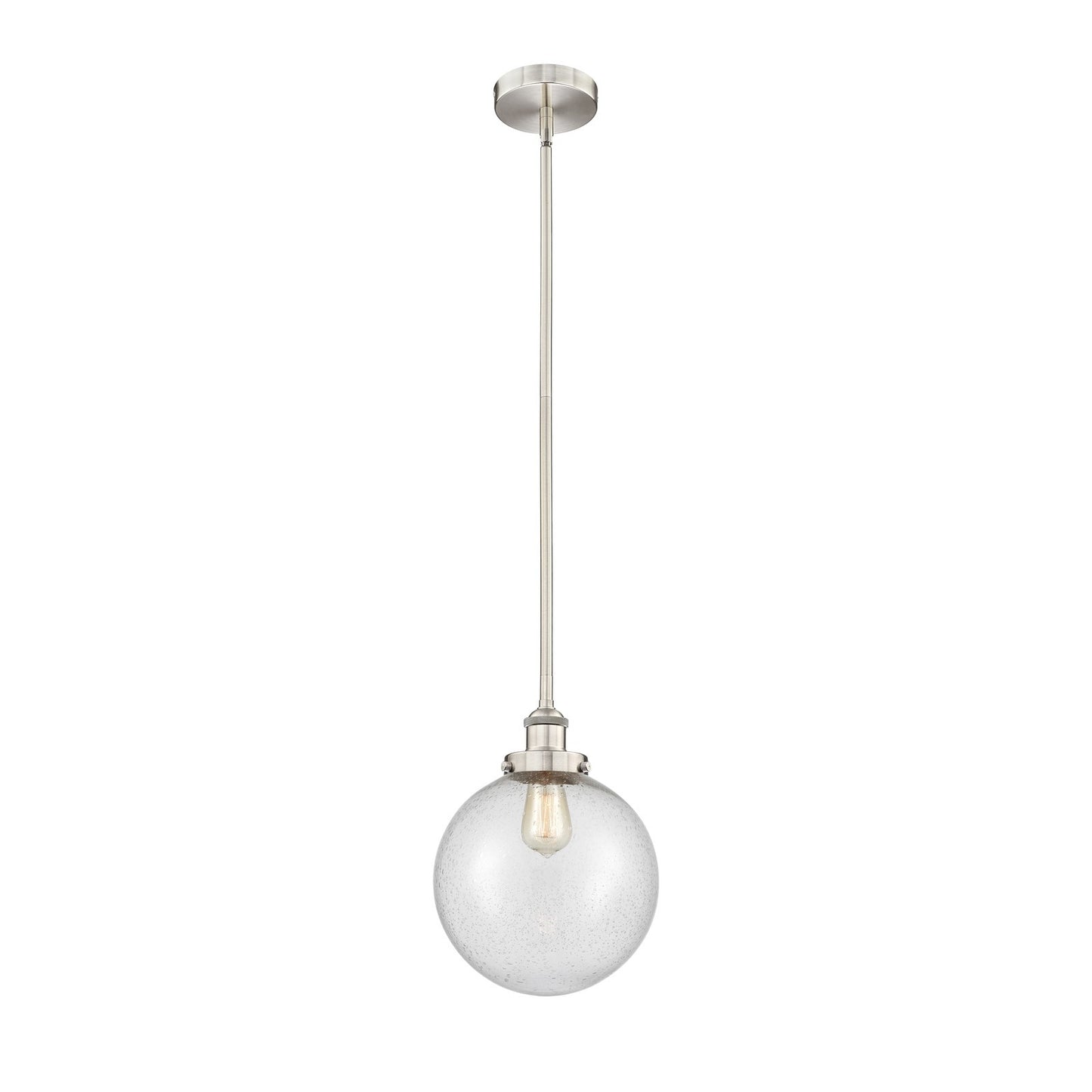 Innovations Beacon 10in 1-Light Mini Pendant | Industrial Brushed Satin Nickel Steel and Seedy Glass | Kitchen Island & | Model 616-1SH-SN-G204-10-LED
