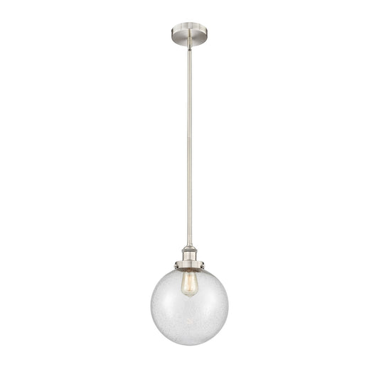 Innovations Beacon 10in 1-Light Mini Pendant | Industrial Brushed Satin Nickel Steel and Seedy Glass | Kitchen Island & | Model 616-1SH-SN-G204-10-LED