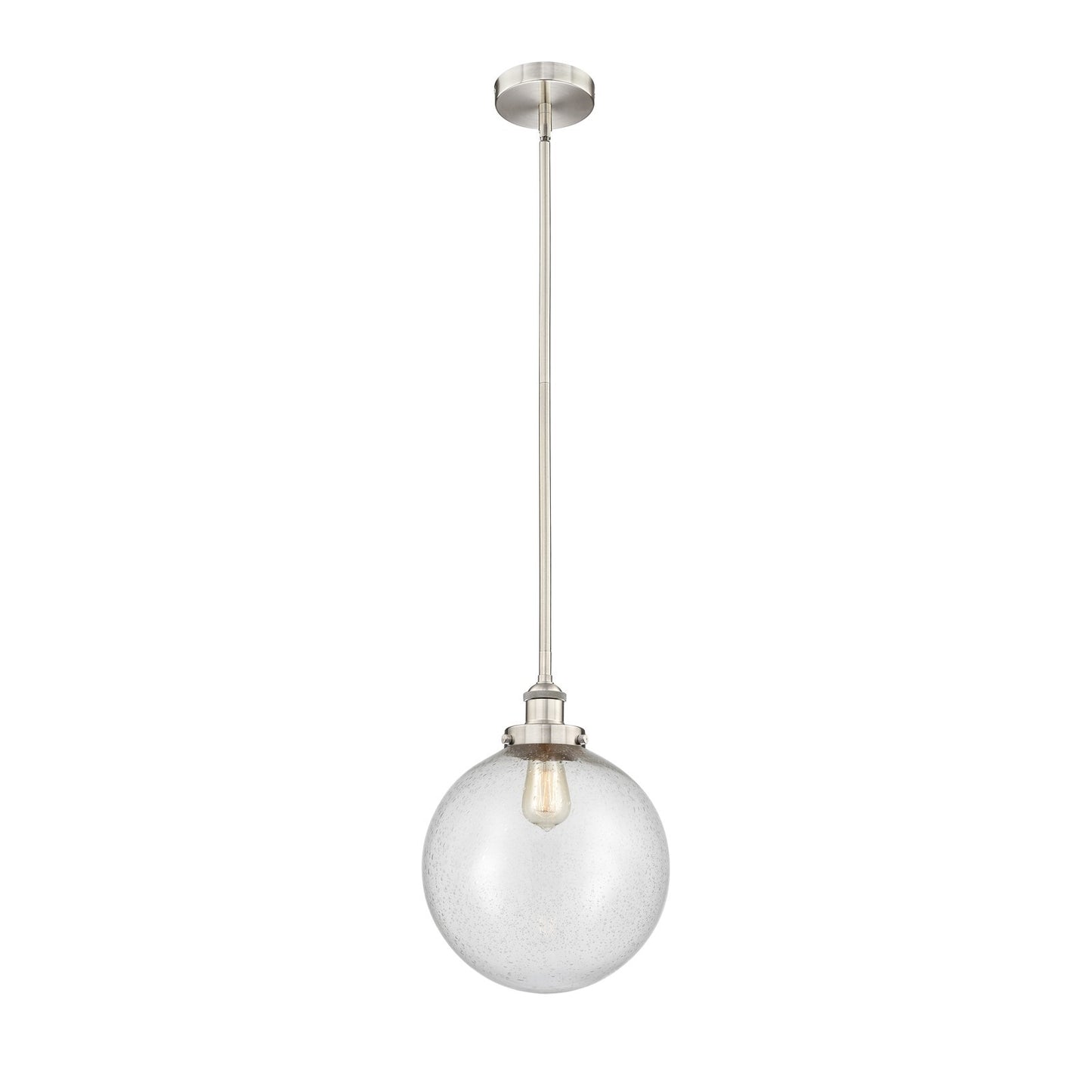 Innovations Beacon 12in 1-Light Mini Pendant | Industrial Brushed Satin Nickel Steel and Seedy Glass | Kitchen Island & | Model 616-1SH-SN-G204-12-LED