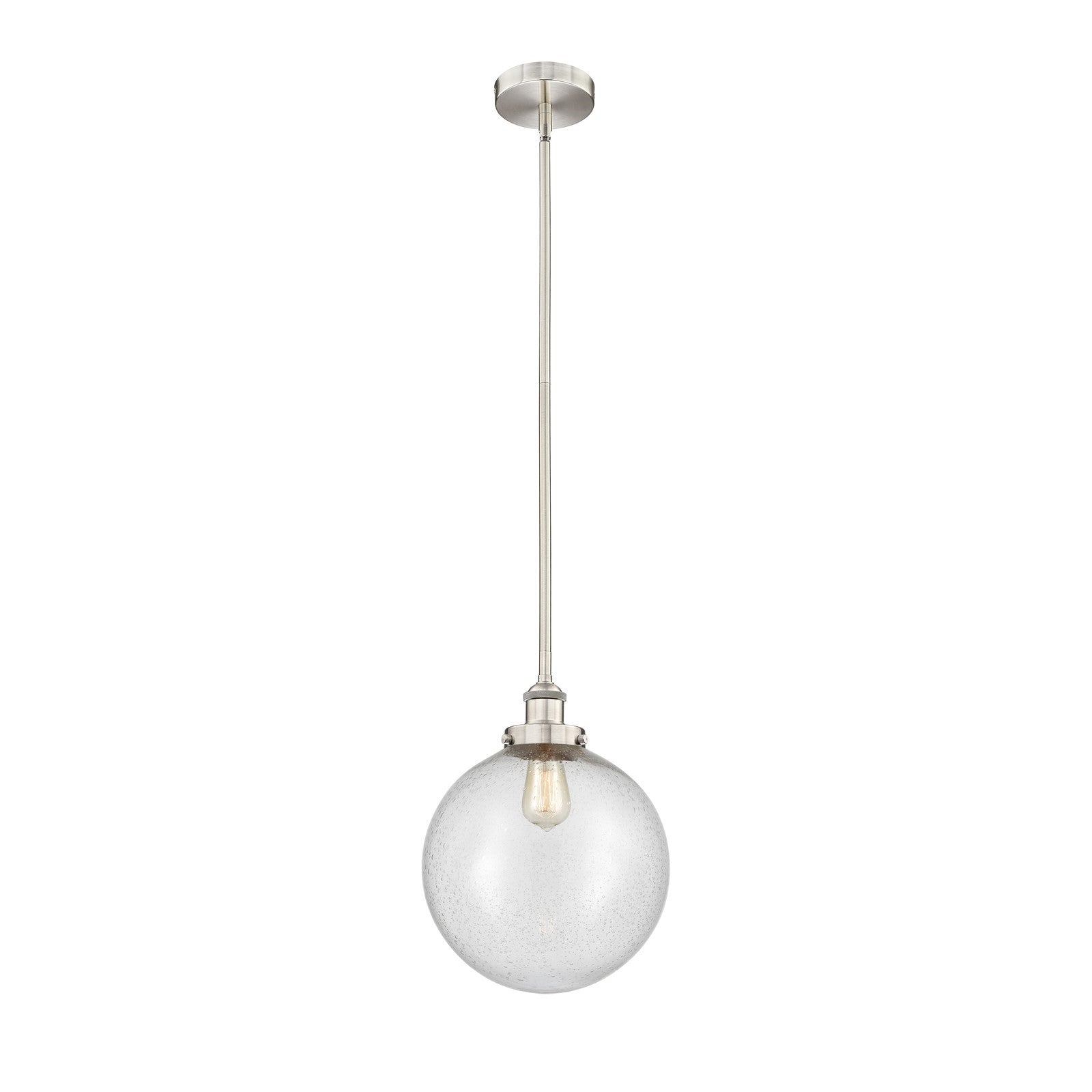 Innovations Beacon 12in 1-Light Mini Pendant | Industrial Brushed Satin Nickel Steel and Seedy Glass | Kitchen Island & | Model 616-1SH-SN-G204-12-LED