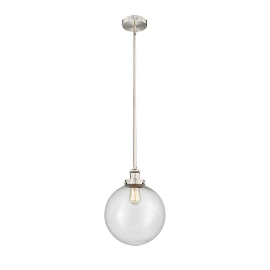 Innovations Beacon 12in 1-Light Mini Pendant | Industrial Brushed Satin Nickel Steel and Seedy Glass | Kitchen Island & | Model 616-1SH-SN-G204-12-LED