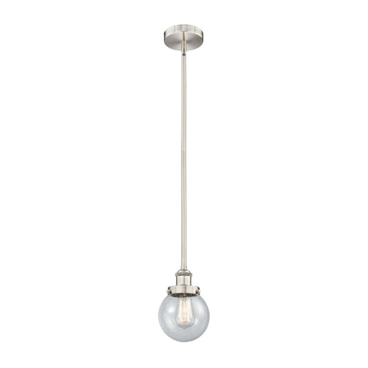 Innovations Beacon 6in 1-Light Mini Pendant | Industrial Brushed Satin Nickel Steel and Seedy Glass | Kitchen Island & Dining | Model 616-1SH-SN-G204-6