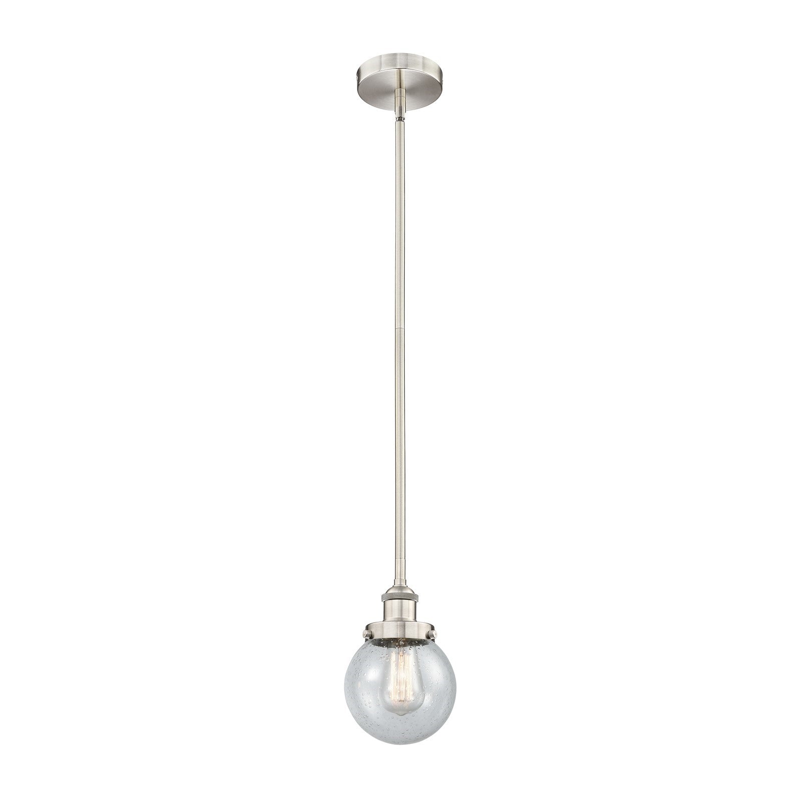 Innovations Beacon 6in 1-Light Mini Pendant | Industrial Brushed Satin Nickel Steel and Seedy Glass | Kitchen Island & Dining | Model 616-1SH-SN-G204-6