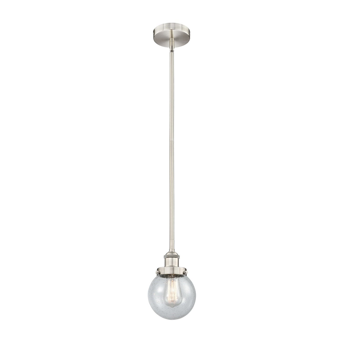 Innovations Beacon 6in 1-Light Mini Pendant | Industrial Brushed Satin Nickel Steel and Seedy Glass | Kitchen Island & | Model 616-1SH-SN-G204-6-LED