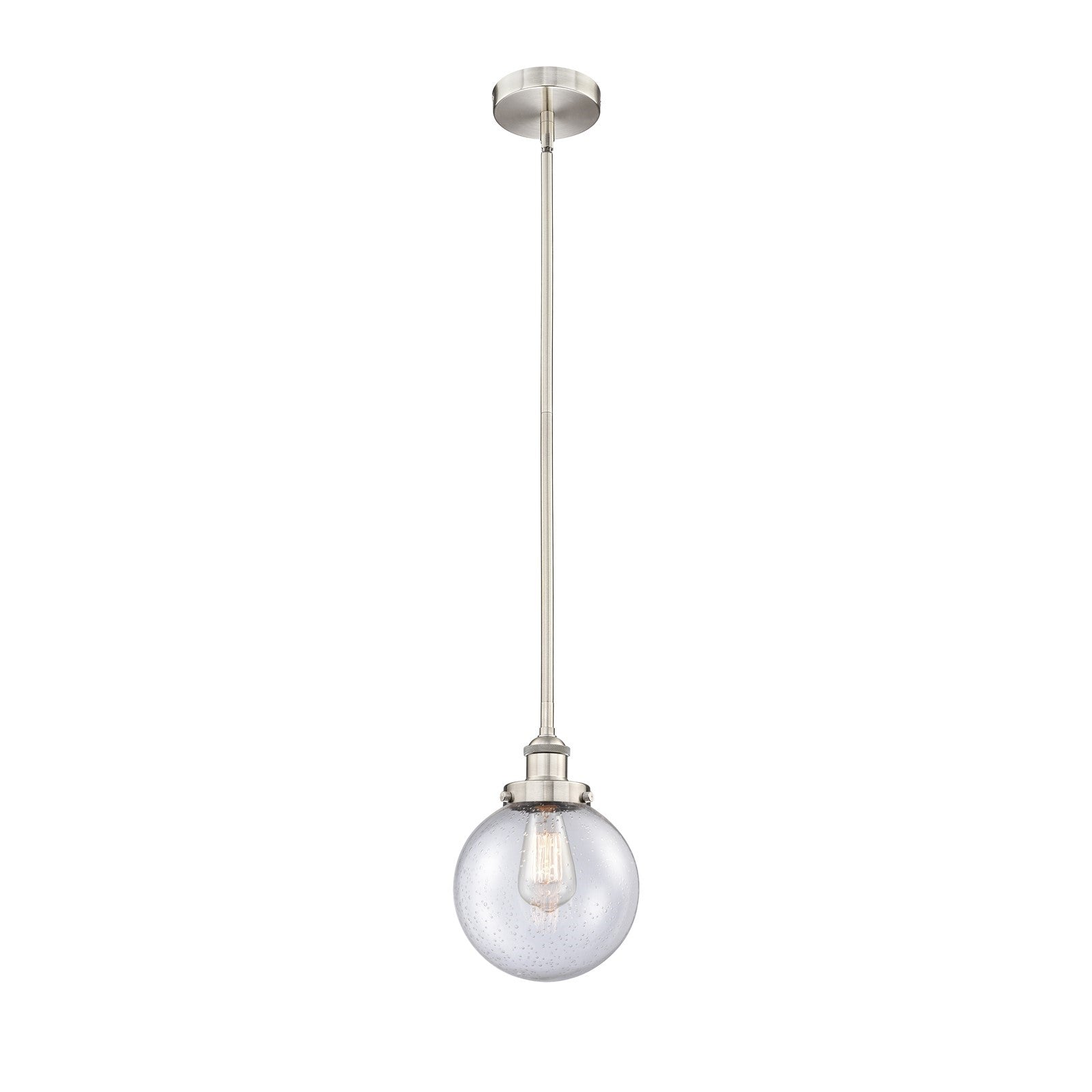 Innovations Beacon 8in 1-Light Mini Pendant | Industrial Brushed Satin Nickel Steel and Seedy Glass | Kitchen Island & | Model 616-1SH-SN-G204-8-LED
