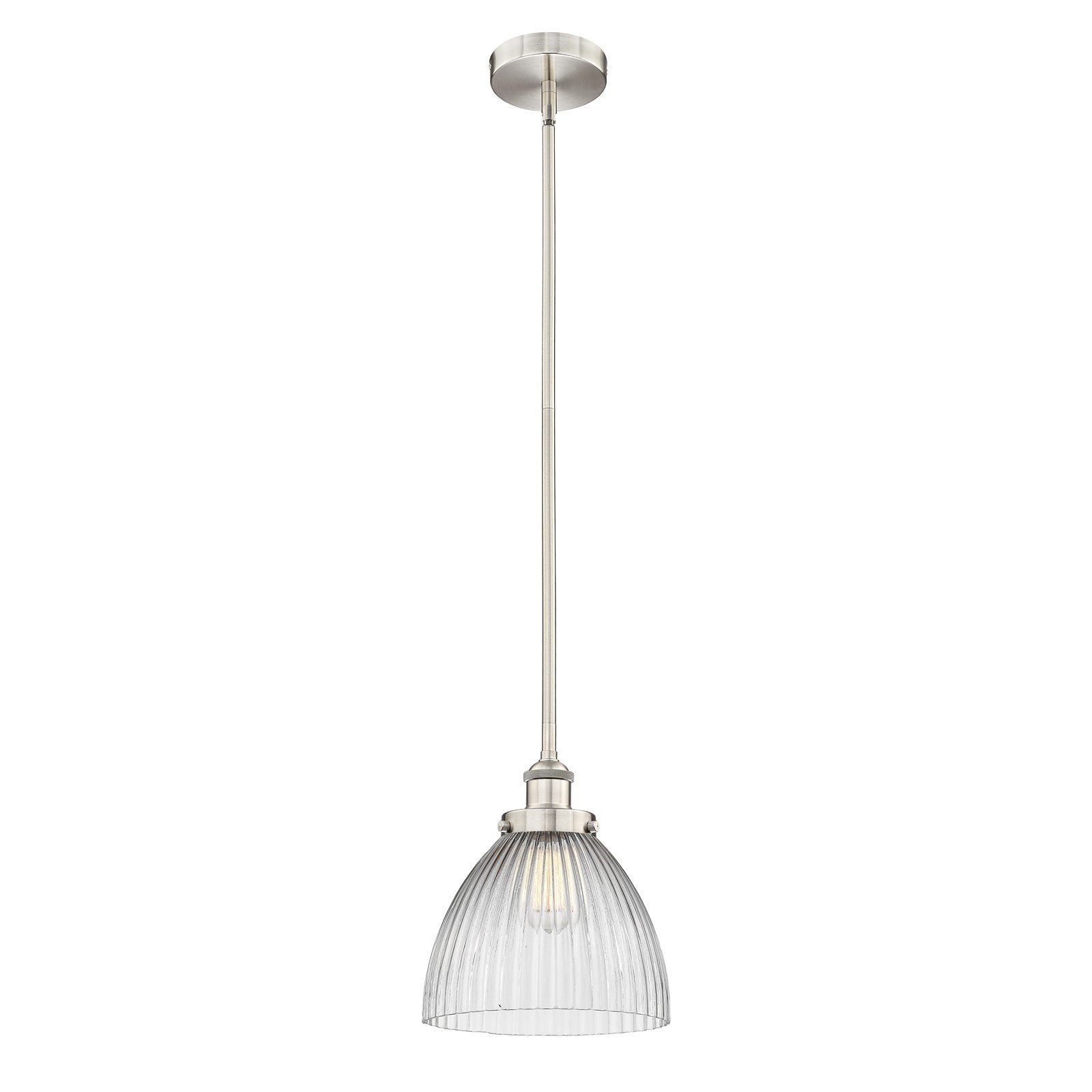 Innovations Seneca Falls 10in 1-Light Mini Pendant | Traditional Industrial Brushed Satin Nickel and Clear Halophane Glass | Model 616-1SH-SN-G222-LED