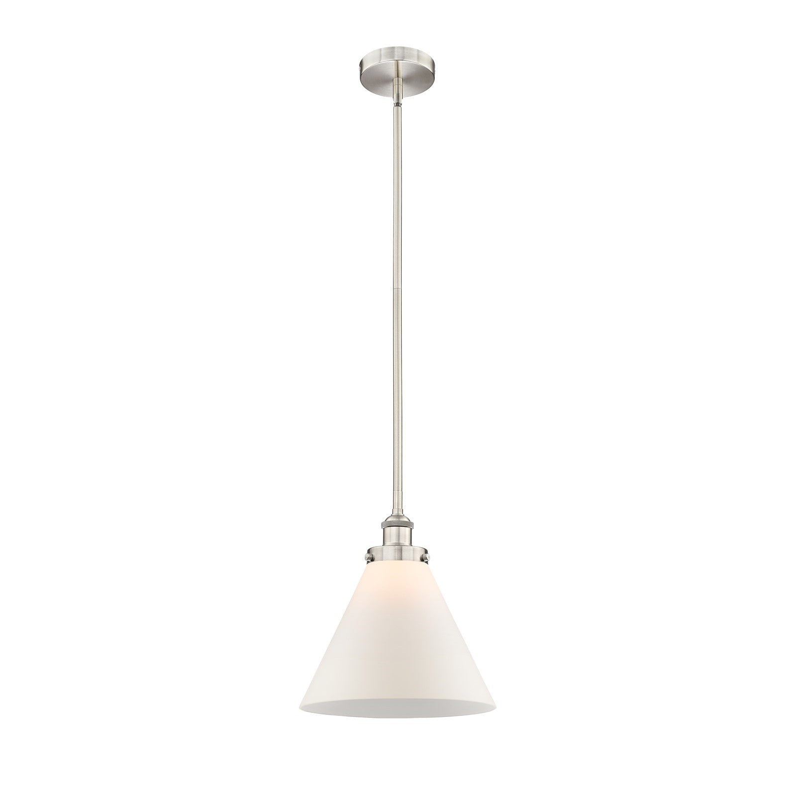 Innovations Cone 12in 1-Light Mini Pendant | Industrial Brushed Satin Nickel and Matte White Frosted Glass | Kitchen Island & | Model 616-1SH-SN-G41-L