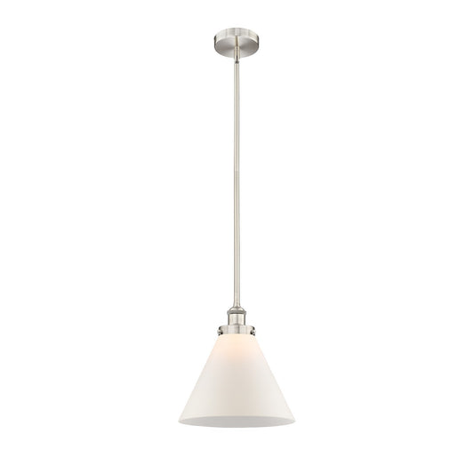 Innovations Cone 12in 1-Light Mini Pendant | Industrial Brushed Satin Nickel and Matte White Frosted Glass | Kitchen Island & | Model 616-1SH-SN-G41-L