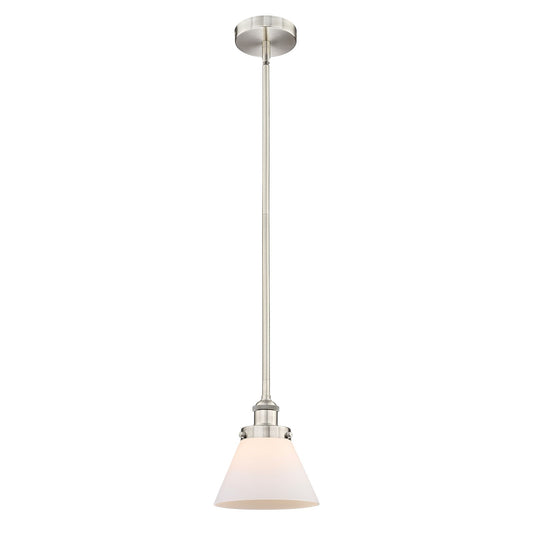 Innovations Cone 8in 1-Light Mini Pendant | Industrial Brushed Satin Nickel and Matte White Frosted Glass | Kitchen Island & | Model 616-1SH-SN-G41-LED