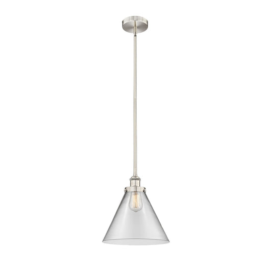 Innovations Cone 12in 1-Light Mini Pendant | Industrial Brushed Satin Nickel Steel and Clear Glass | Kitchen Island & Dining | Model 616-1SH-SN-G42-L-LED