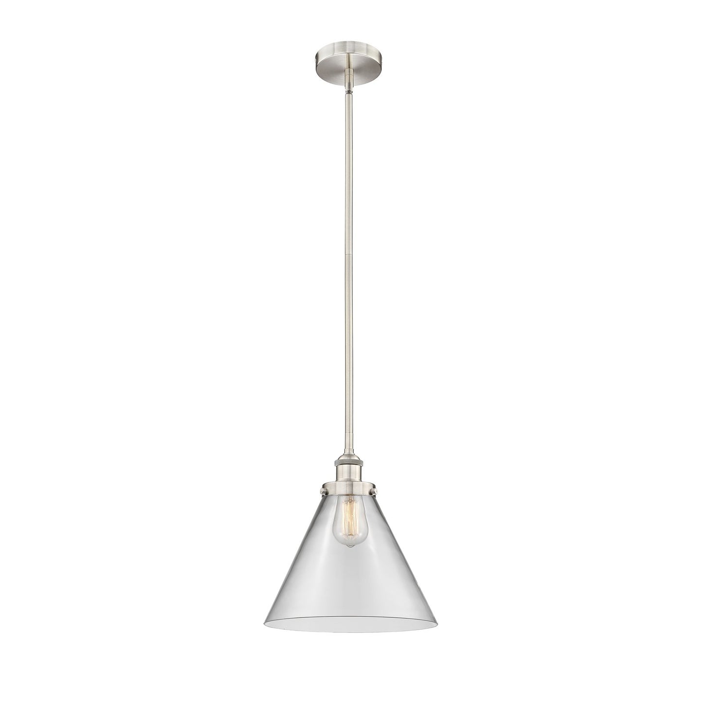 Innovations Cone 12in 1-Light Mini Pendant | Industrial Brushed Satin Nickel Steel and Clear Glass | Kitchen Island & Dining | Model 616-1SH-SN-G42-L-LED