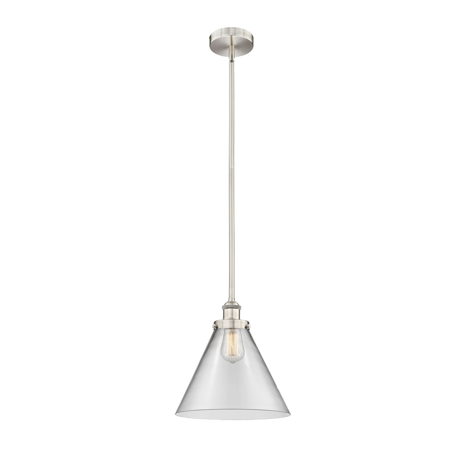Innovations Cone 12in 1-Light Mini Pendant | Industrial Brushed Satin Nickel Steel and Clear Glass | Kitchen Island & Dining | Model 616-1SH-SN-G42-L-LED