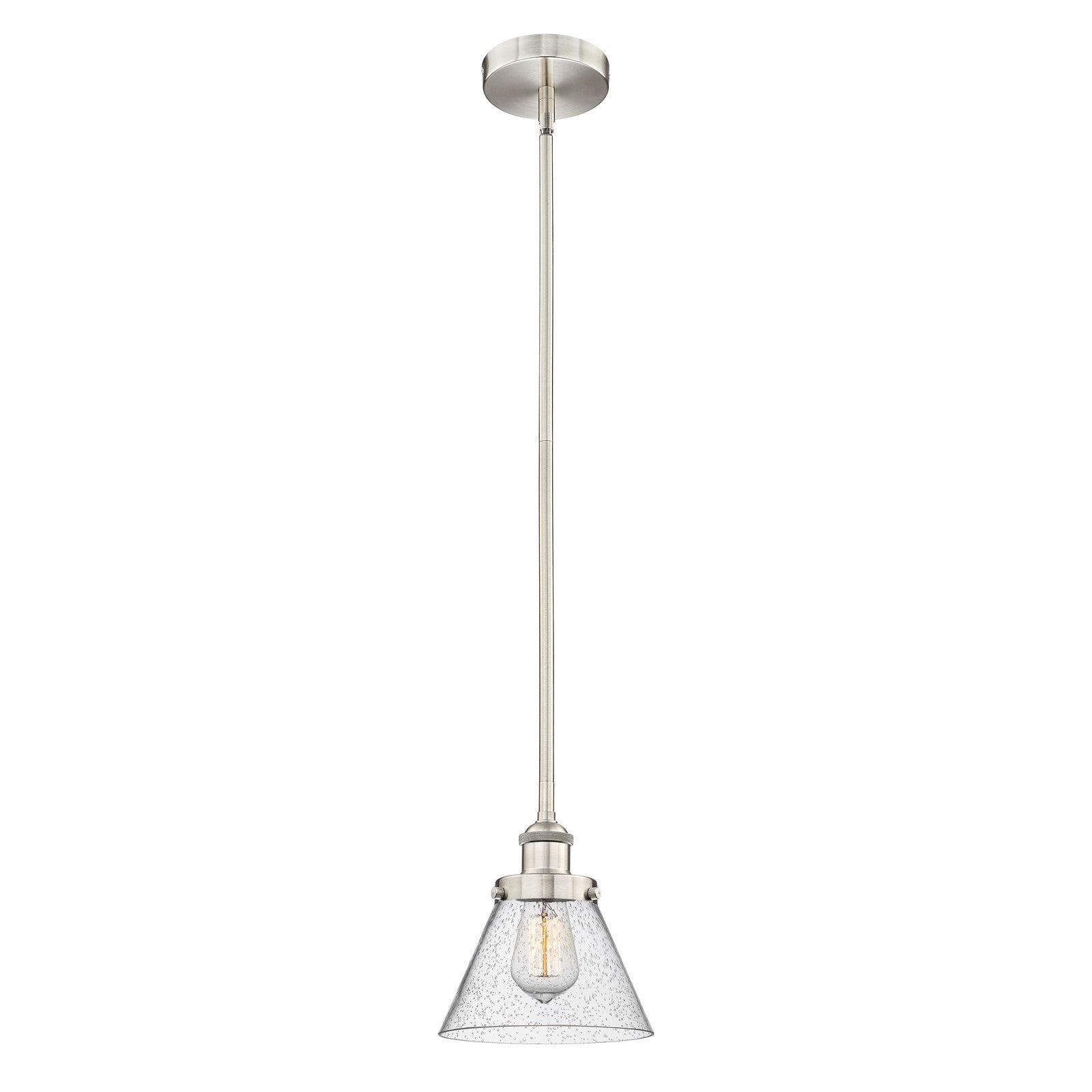Innovations Cone 8in 1-Light Mini Pendant | Industrial Brushed Satin Nickel Steel and Seedy Glass | Kitchen Island & Dining | Model 616-1SH-SN-G44-LED
