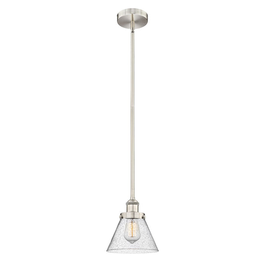 Innovations Cone 8in 1-Light Mini Pendant | Industrial Brushed Satin Nickel Steel and Seedy Glass | Kitchen Island & Dining | Model 616-1SH-SN-G44-LED