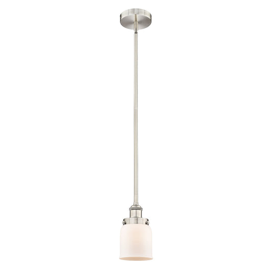 Innovations Bell 5in 1-Light Mini Pendant | Industrial Brushed Satin Nickel Steel and Matte White Frosted Glass | Kitchen Island & | Model 616-1SH-SN-G51