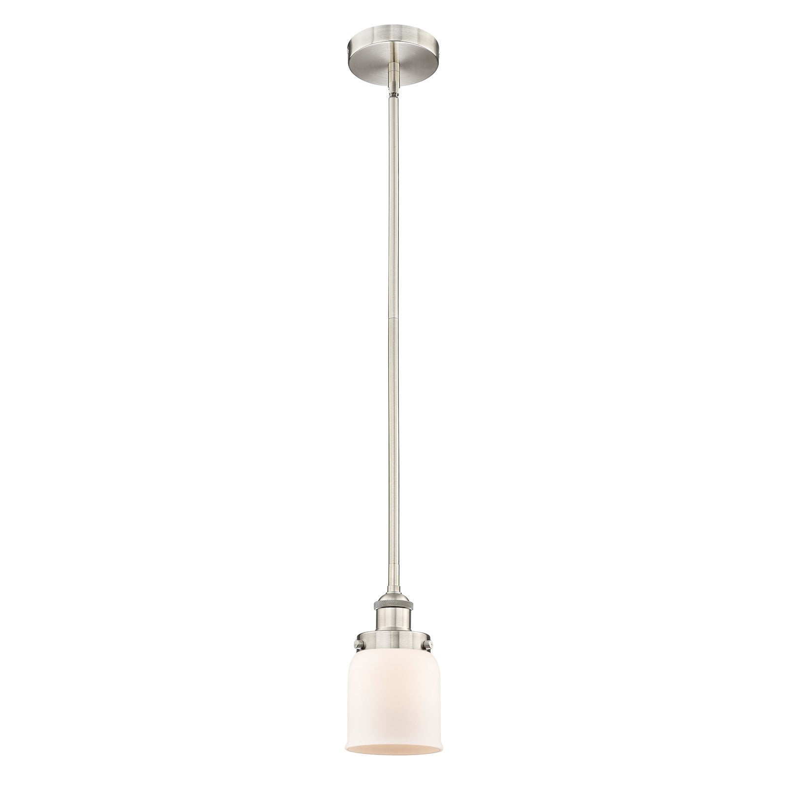 Innovations Bell 5in 1-Light Mini Pendant | Industrial Brushed Satin Nickel and Matte White Frosted Glass | Kitchen Island & | Model 616-1SH-SN-G51-LED