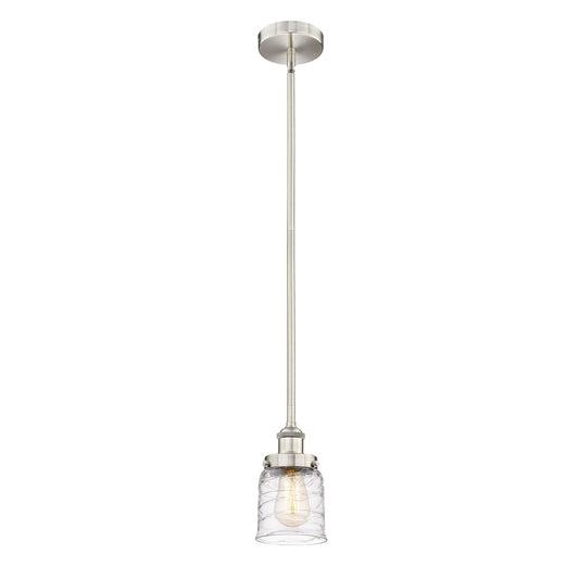 Innovations Bell 5in 1-Light Mini Pendant | Industrial Brushed Satin Nickel Steel and Clear Deco Swirl Glass | Kitchen Island | Model 616-1SH-SN-G513-LED