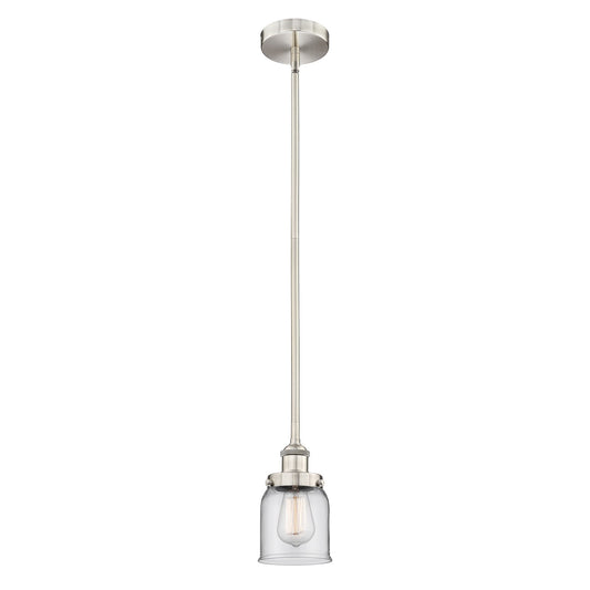 Innovations Bell 5in 1-Light Mini Pendant | Industrial Brushed Satin Nickel Steel and Clear Glass | Kitchen Island & Dining | Model 616-1SH-SN-G52-LED