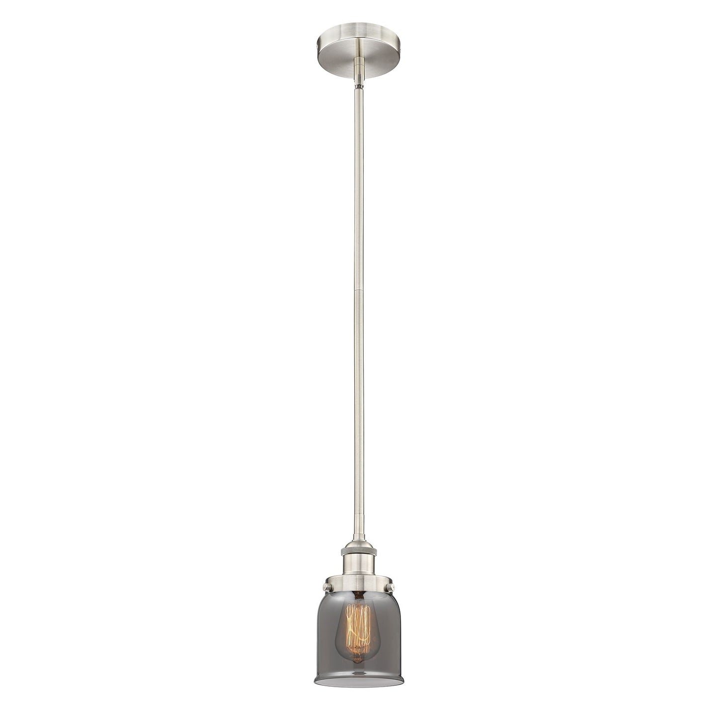 Innovations Bell 5in 1-Light Mini Pendant | Industrial Brushed Satin Nickel Steel and Light Smoke Glass | Kitchen Island & | Model 616-1SH-SN-G53-LED