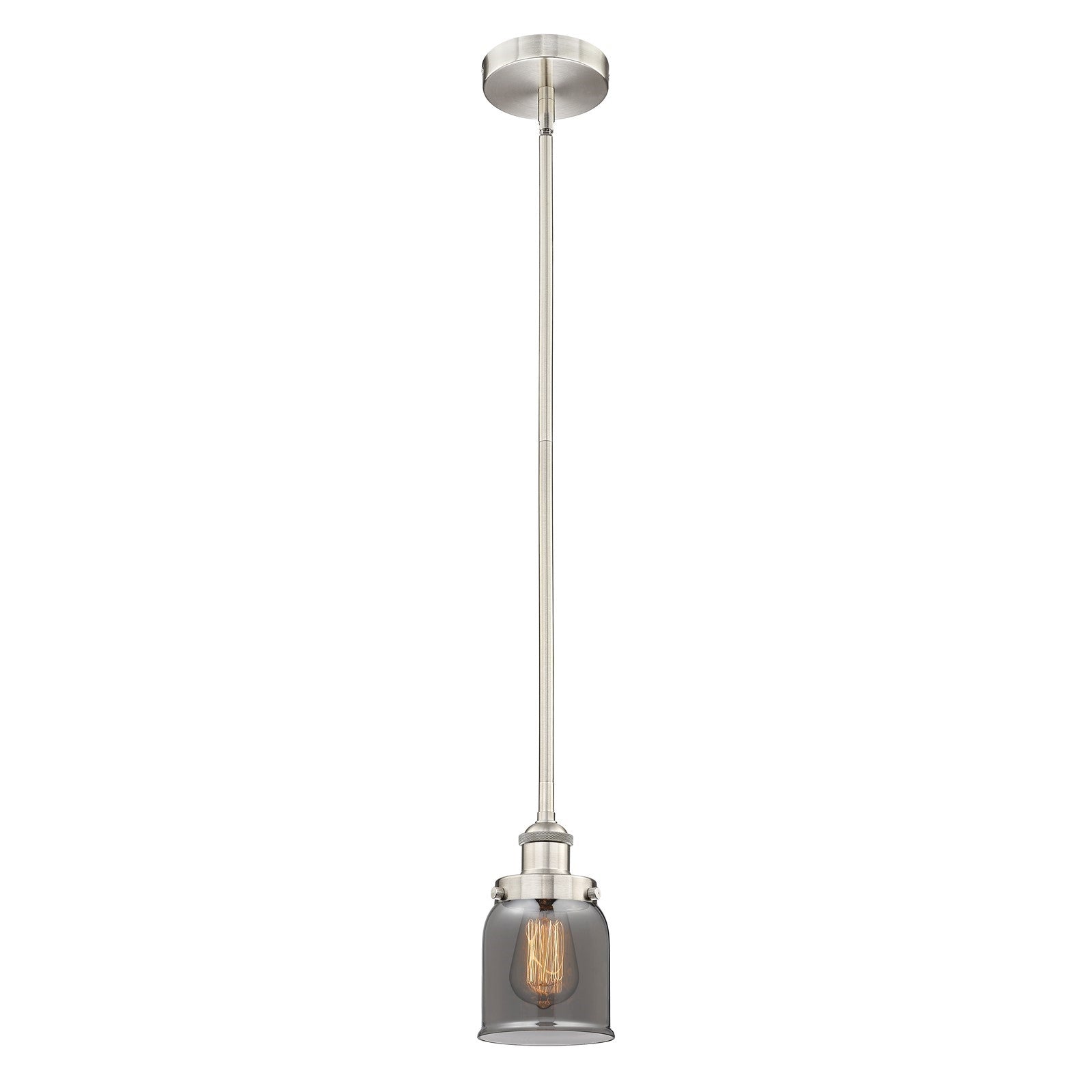 Innovations Bell 5in 1-Light Mini Pendant | Industrial Brushed Satin Nickel Steel and Light Smoke Glass | Kitchen Island & | Model 616-1SH-SN-G53-LED