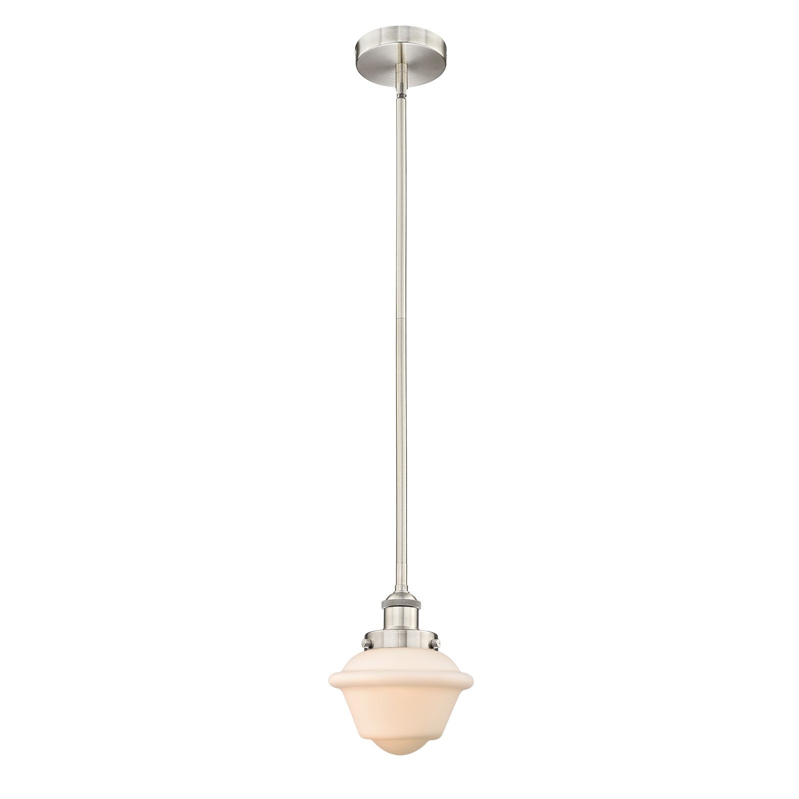Innovations Oxford 7.25in 1-Light Mini Pendant | Traditional Brushed Satin Nickel and Matte White Frosted Glass | Kitchen | Model 616-1SH-SN-G531-LED