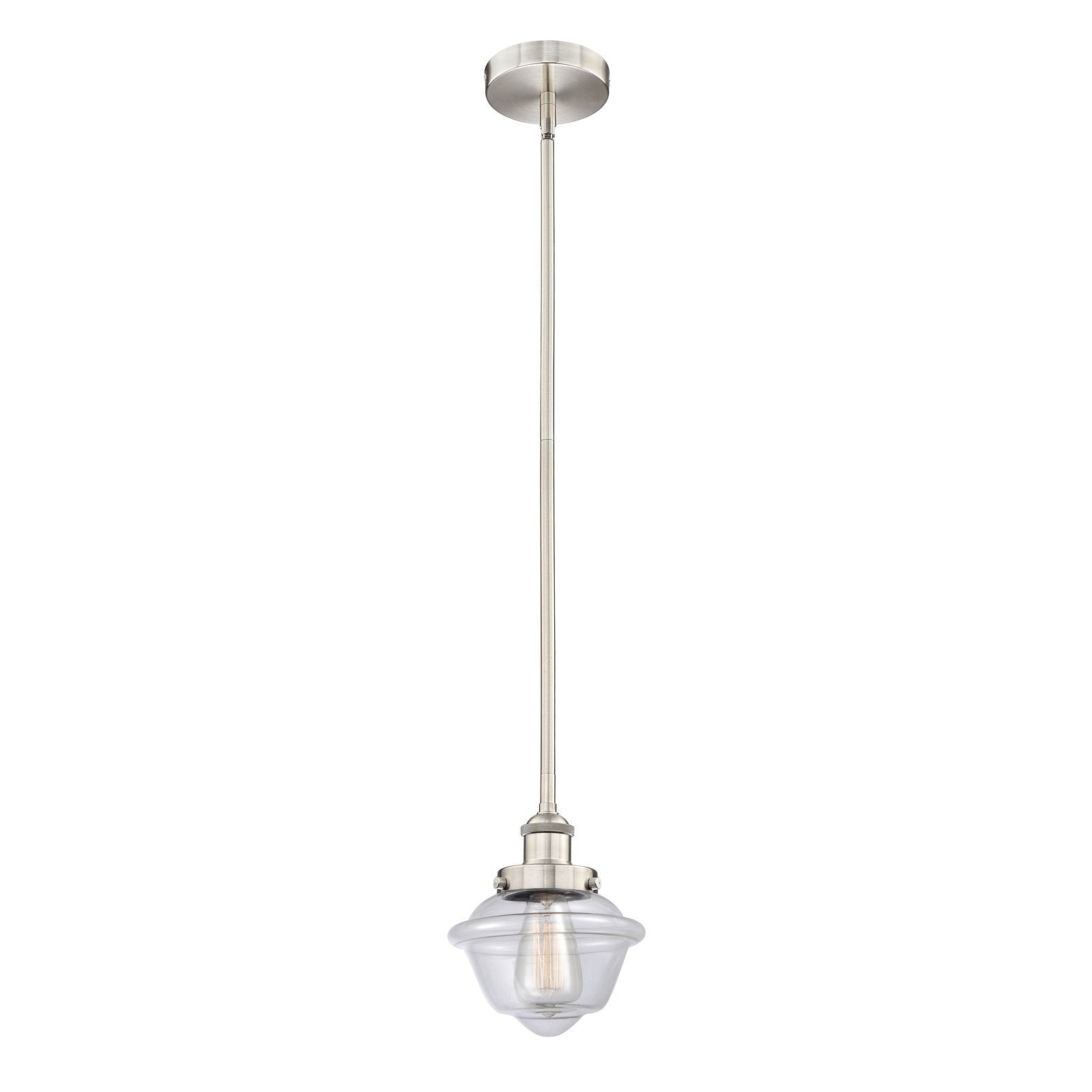 Innovations Oxford 7in 1-Light Mini Pendant | Traditional Brushed Satin Nickel Steel and Clear Glass | Kitchen Island & Dining | Model 616-1SH-SN-G532
