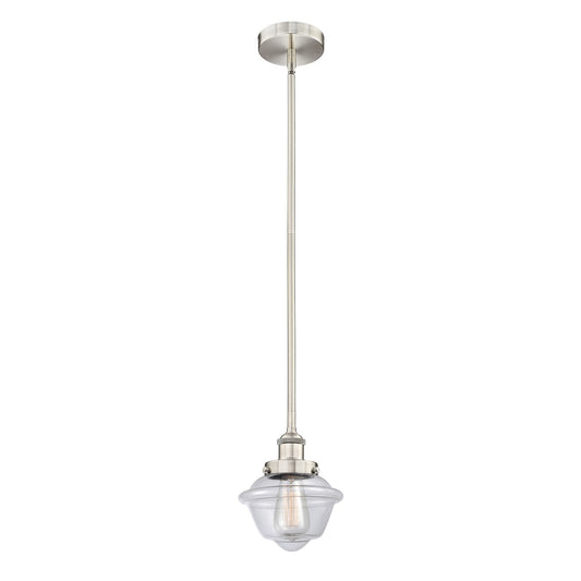 Innovations Oxford 7.25in 1-Light Mini Pendant | Traditional Brushed Satin Nickel Steel and Clear Glass | Kitchen Island & | Model 616-1SH-SN-G532-LED