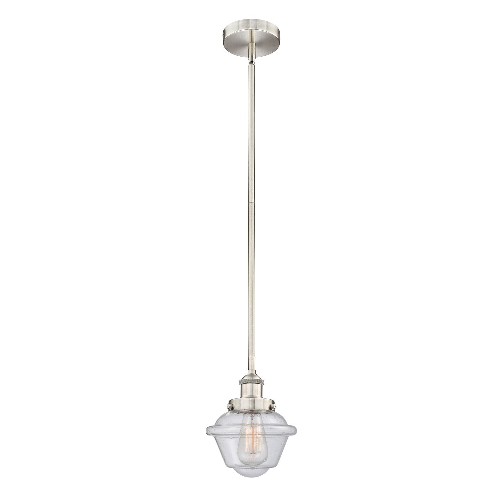 Innovations Oxford 7in 1-Light Mini Pendant | Traditional Brushed Satin Nickel Steel and Seedy Glass | Kitchen Island & Dining | Model 616-1SH-SN-G534
