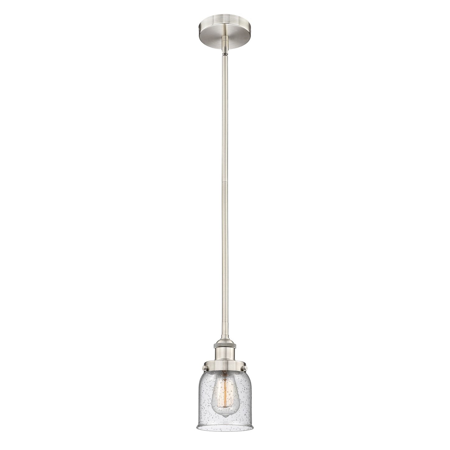 Innovations Bell 5in 1-Light Mini Pendant | Industrial Farmhouse Brushed Satin Nickel and Seedy Glass | Kitchen Island & Dining | Model 616-1SH-SN-G54