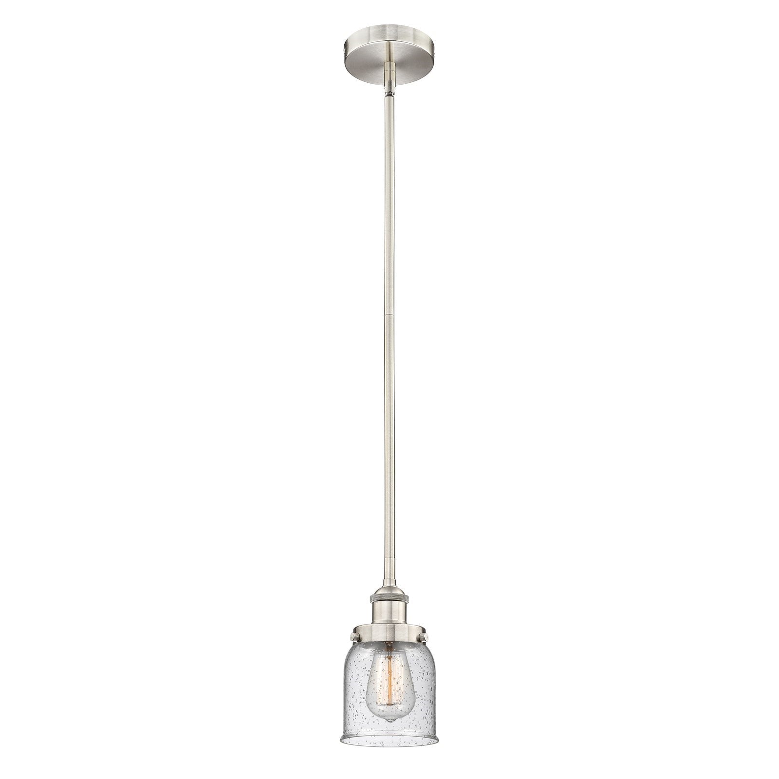 Innovations Bell 5in 1-Light Mini Pendant | Industrial Brushed Satin Nickel Steel and Seedy Glass | Kitchen Island & Dining | Model 616-1SH-SN-G54-LED