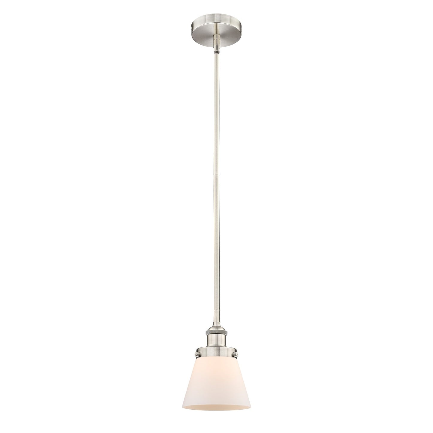 Innovations Lighting Cone 6.25in 1-Light Mini Pendant | Industrial Brushed Satin Nickel and Matte White Frosted Glass | Kitchen | Model 616-1SH-SN-G61