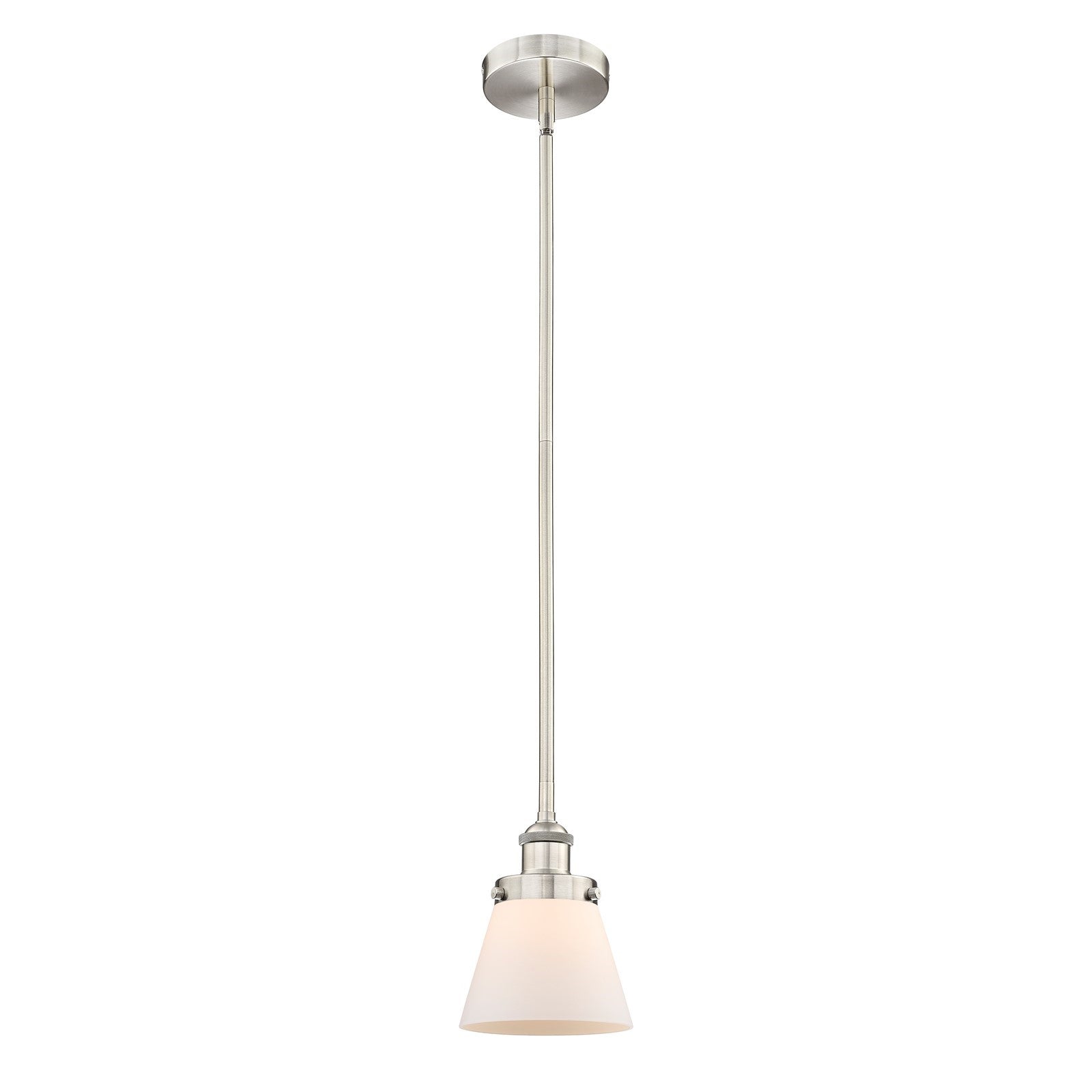 Innovations Lighting Cone 6.25in 1-Light Mini Pendant | Industrial Brushed Satin Nickel and Matte White Frosted Glass | Kitchen | Model 616-1SH-SN-G61