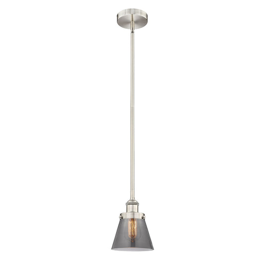 Innovations Cone 6.25in 1-Light Mini Pendant | Industrial Brushed Satin Nickel Steel and Light Smoke Glass | Kitchen Island & | Model 616-1SH-SN-G63-LED