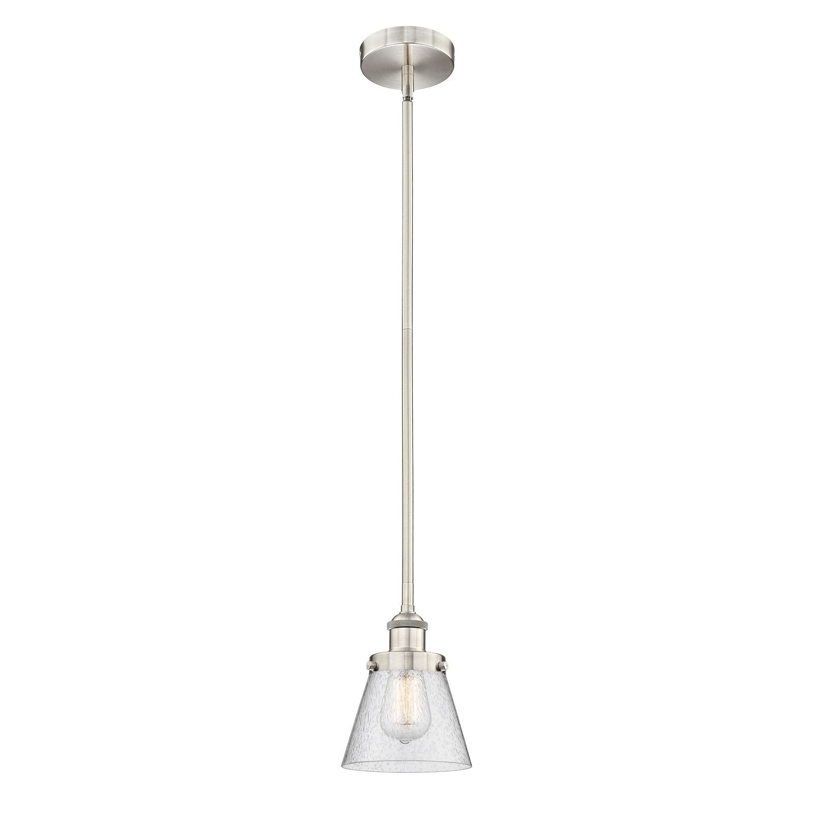 Innovations Cone 1-Light Mini Pendant | Industrial Brushed Satin Nickel Steel and Seedy Glass | Kitchen Island & Dining Room | Model 616-1SH-SN-G64-LED