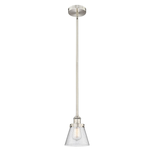 Innovations Cone 1-Light Mini Pendant | Industrial Brushed Satin Nickel Steel and Seedy Glass | Kitchen Island & Dining Room | Model 616-1SH-SN-G64-LED