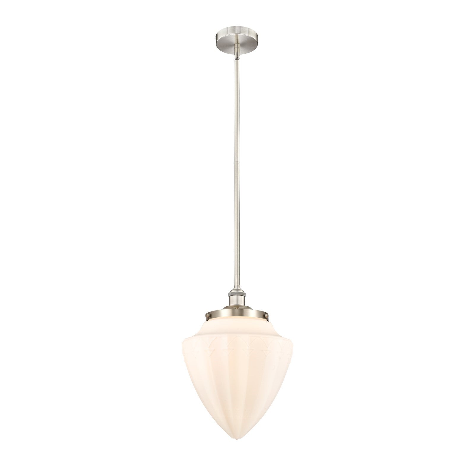 Innovations Bullet 12in 1-Light Mini Pendant | Traditional Art Deco Brushed Satin Nickel and Matte White Frosted Glass | Model 616-1SH-SN-G661-12-LED