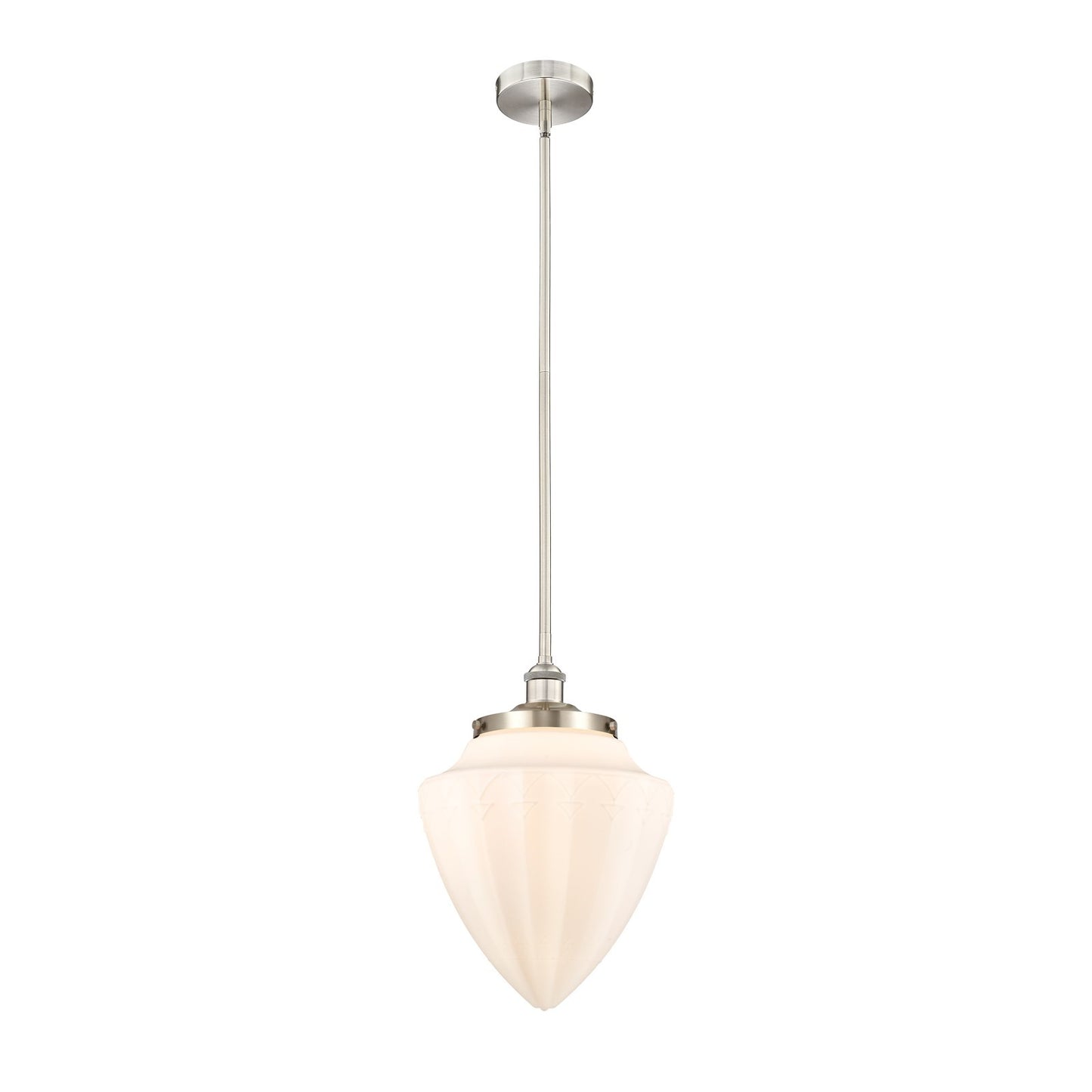 Innovations Bullet 12in 1-Light Mini Pendant | Traditional Art Deco Brushed Satin Nickel and Matte White Frosted Glass | Model 616-1SH-SN-G661-12-LED
