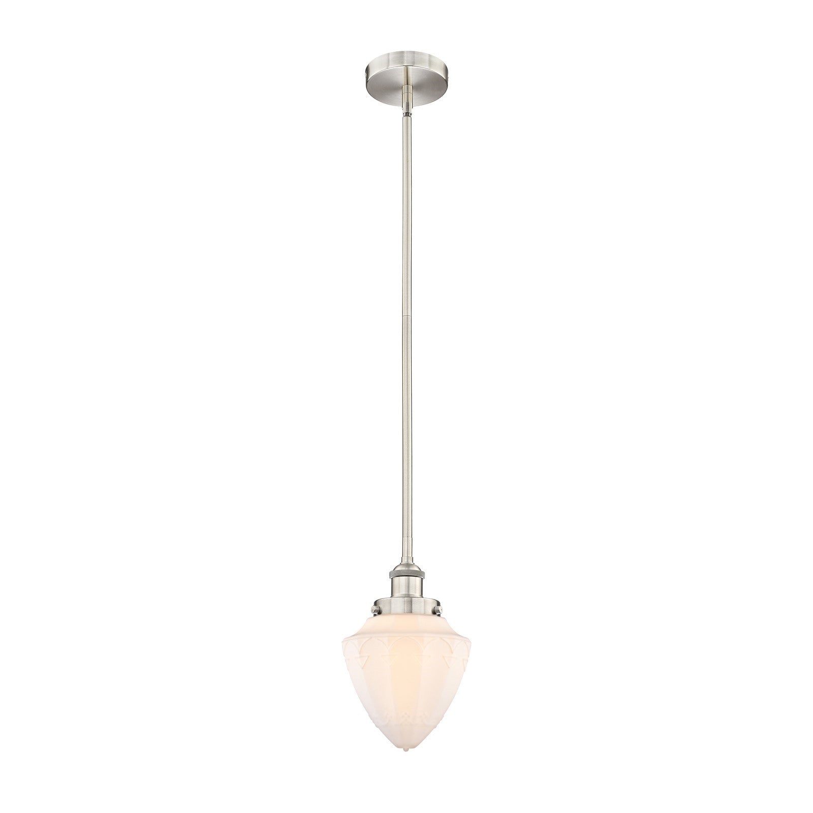 Innovations Bullet 7in 1-Light Mini Pendant | Traditional Art Deco Brushed Satin Nickel and Matte White Frosted Glass | Kitchen | Model 616-1SH-SN-G661-7