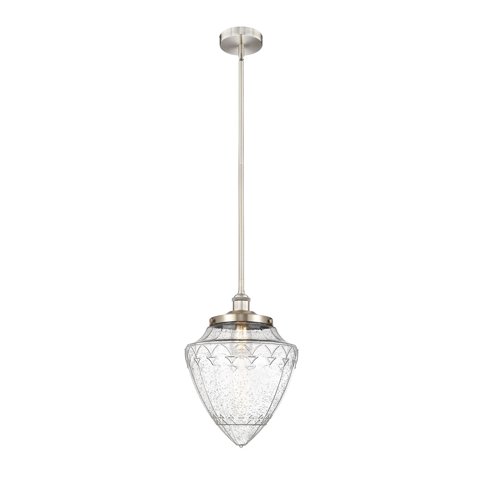 Innovations Bullet 12in 1-Light Mini Pendant | Traditional Brushed Satin Nickel Steel and Seedy Glass | Kitchen Island & | Model 616-1SH-SN-G664-12-LED