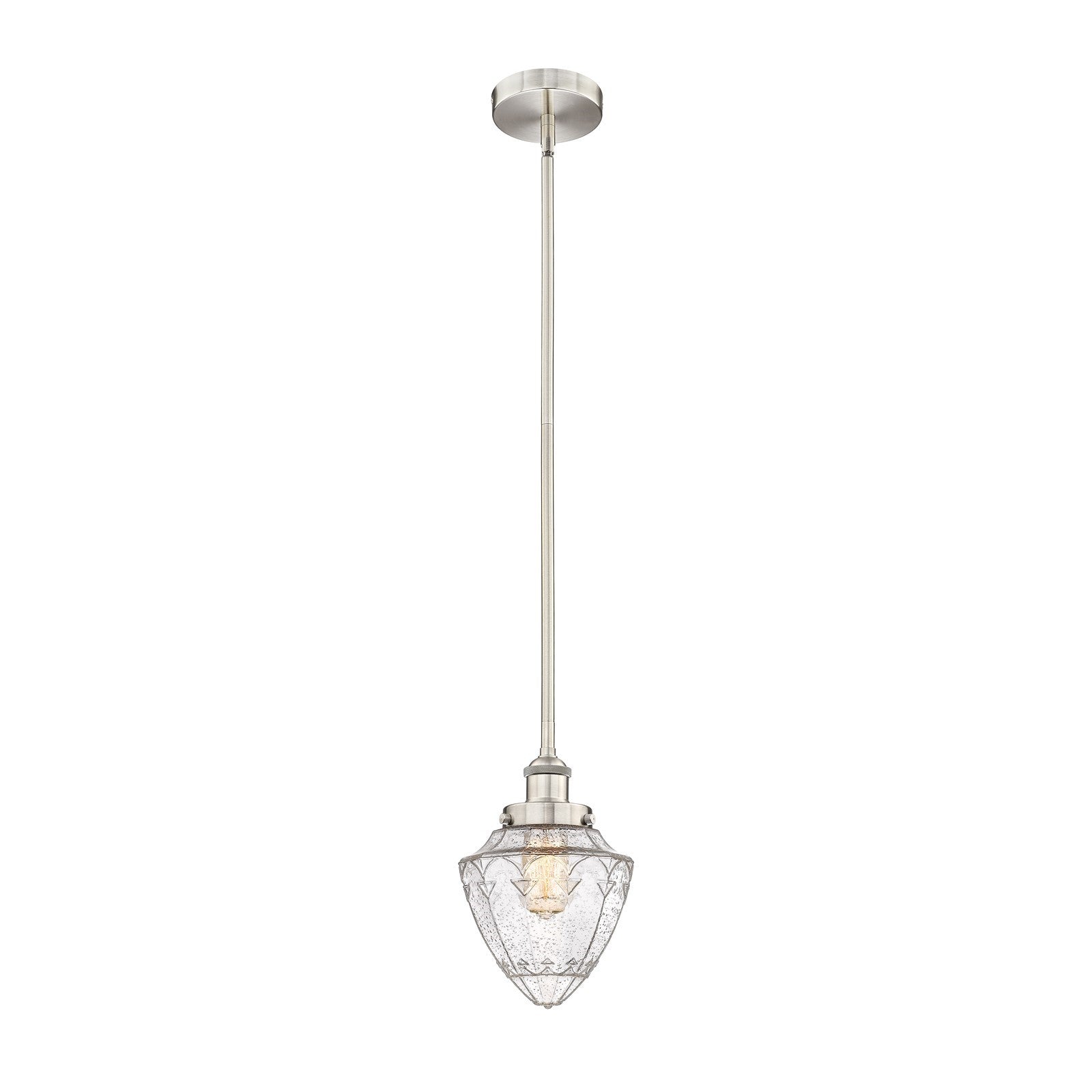 Innovations Bullet 7in 1-Light Mini Pendant | Traditional Art Deco Brushed Satin Nickel and Seedy Glass | Kitchen Island & | Model 616-1SH-SN-G664-7-LED