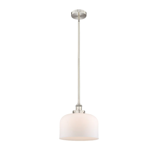 Innovations Bell 12in 1-Light Mini Pendant | Industrial Brushed Satin Nickel and Matte White Frosted Glass | Kitchen Island & | Model 616-1SH-SN-G71-L-LED