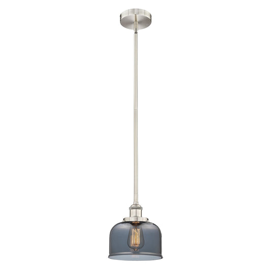 Innovations Bell 8in 1-Light Mini Pendant | Industrial Brushed Satin Nickel and Light Smoke Glass | Kitchen Island & Dining Room | Model 616-1SH-SN-G73