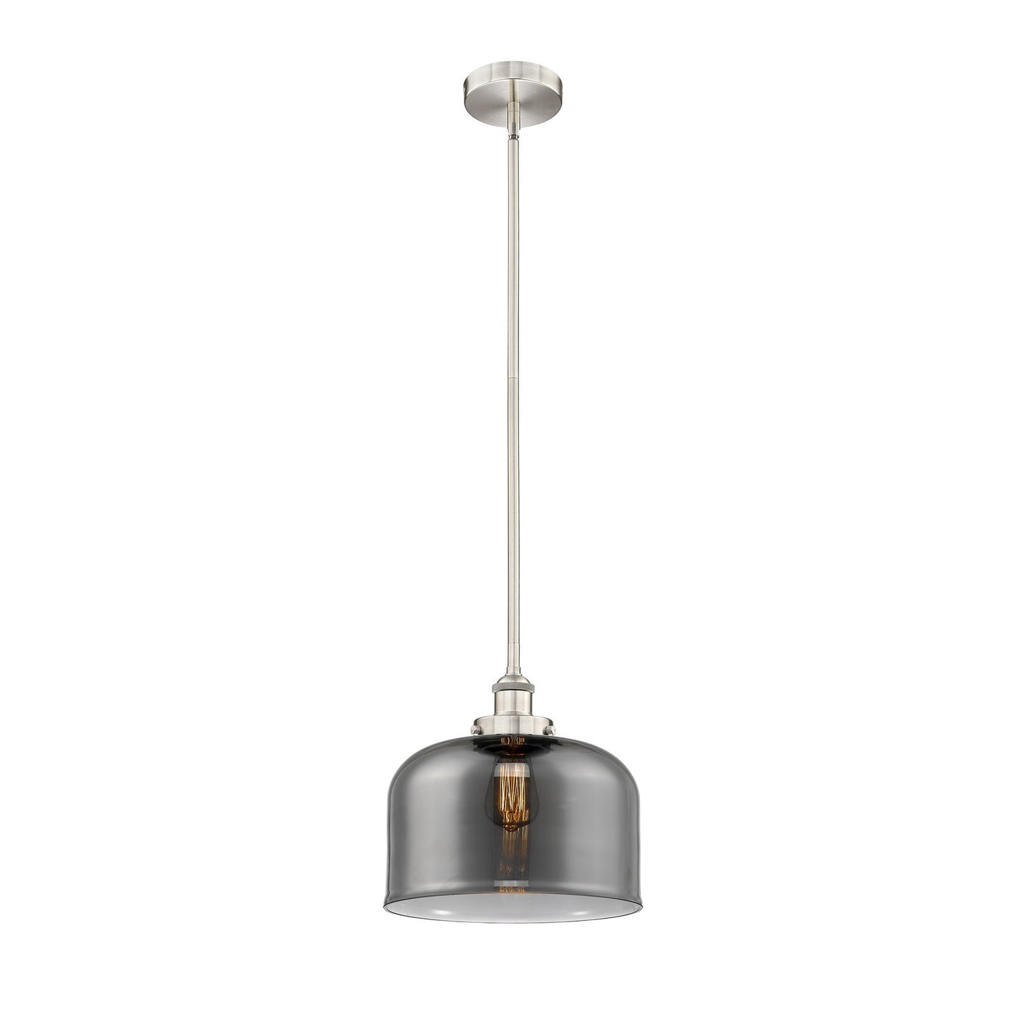 Innovations Bell 11.5in 1-Light Mini Pendant | Industrial Brushed Satin Nickel and Light Smoke Glass | Kitchen Island & | Model 616-1SH-SN-G73-L-LED