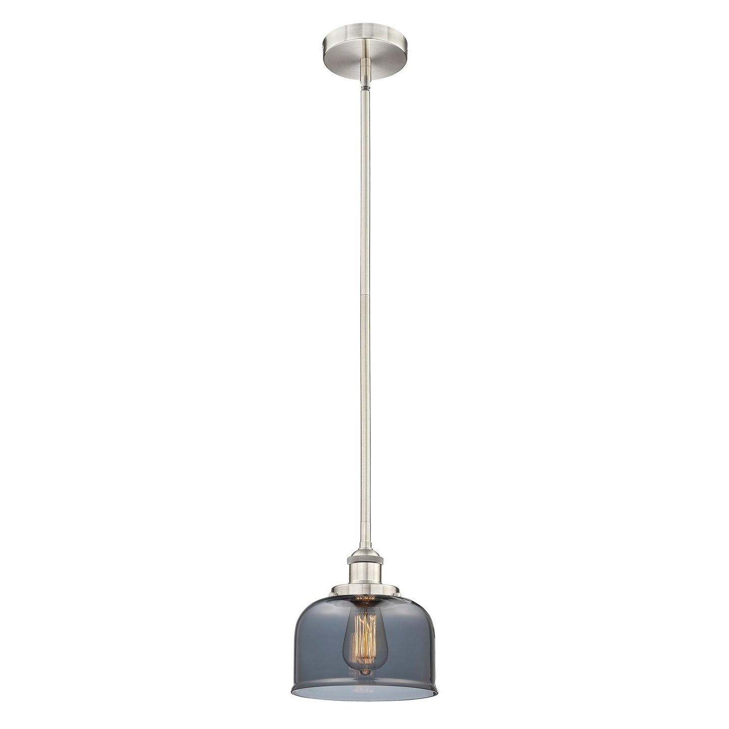 Innovations Bell 8in 1-Light Mini Pendant | Industrial Brushed Satin Nickel and Light Smoke Glass | Kitchen Island & Dining | Model 616-1SH-SN-G73-LED