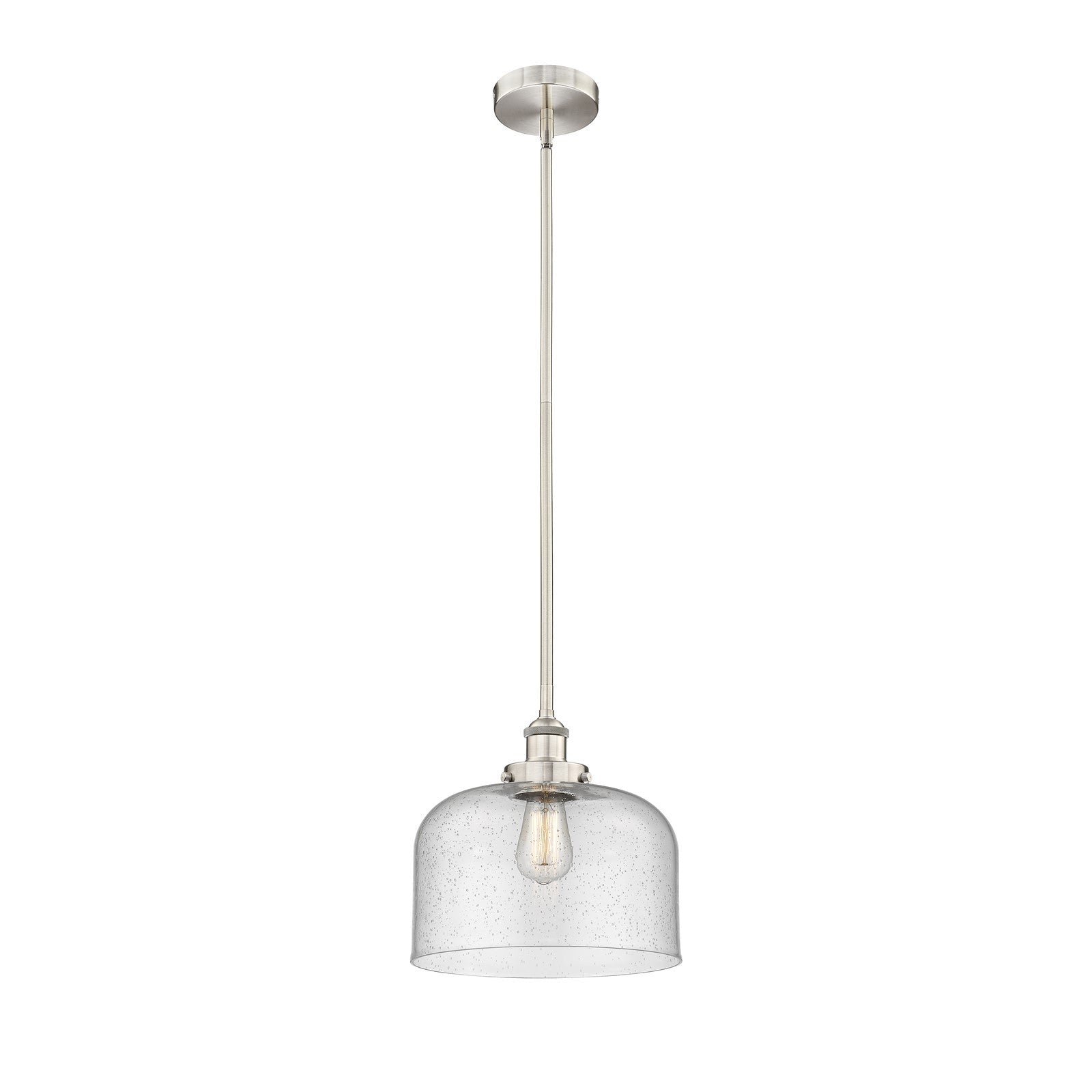Innovations Bell 12in 1-Light Mini Pendant | Industrial Brushed Satin Nickel Steel and Seedy Glass | Kitchen Island & Dining | Model 616-1SH-SN-G74-L-LED